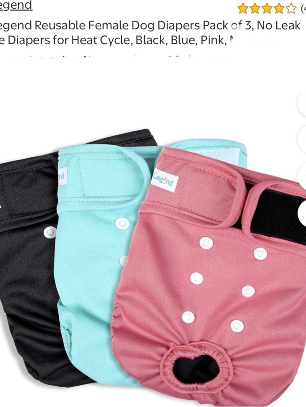 NWT  Paw Legend  Female Dog Diapers 3 Pack - Black, Aqua, Pink (3-Pack) XS